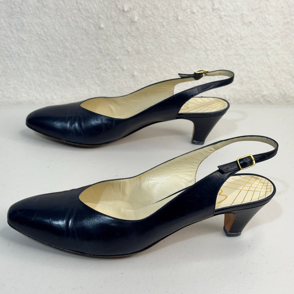 Evina VTG Hazel Baltic Blue Calf Leather Slingback Pump Heels Size 8.5 AA Italy
